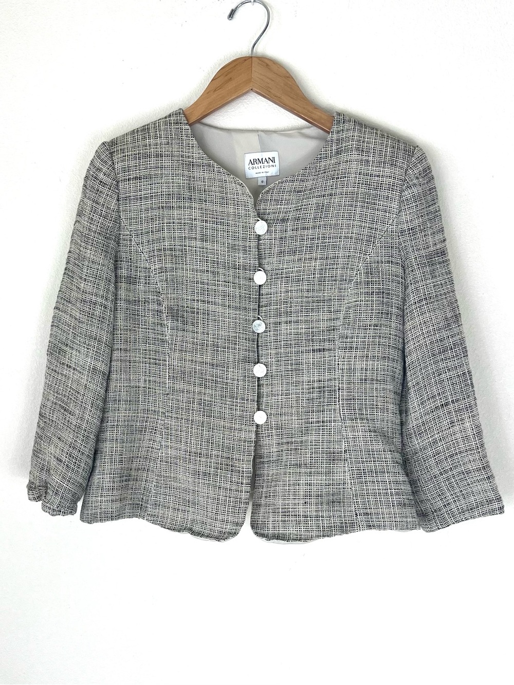 Armani Collezioni Vintage Tailored Gray Tan Flax Tweed Jacket Size Medium